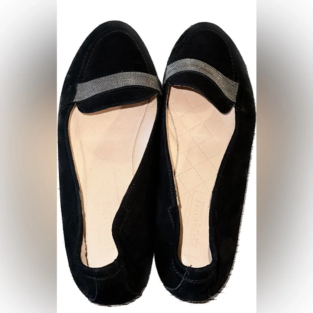 Hispanitas Black Suede Loafers with Silver Rhinestones size 8 1/2